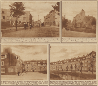 870925 Collage van 4 foto's betreffende nieuwe straten en gebouwen 'achter het Wilhelminapark' te Utrecht.